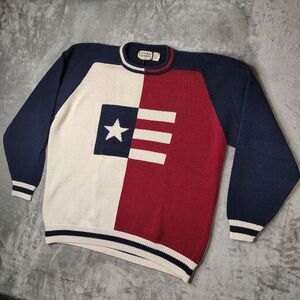 VTG Texas‎ Flag Chunky Heavy Knit Cotton Traders Sweater Mens XL Red White Blue